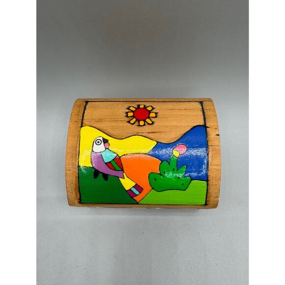 Nahanche Folk Art Wood Box Hand Painted El Salvador Toucan Bird Village VTG - Picture 7 of 9